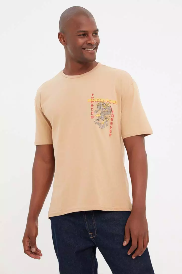 Men's Beige Cotton T-Shirt