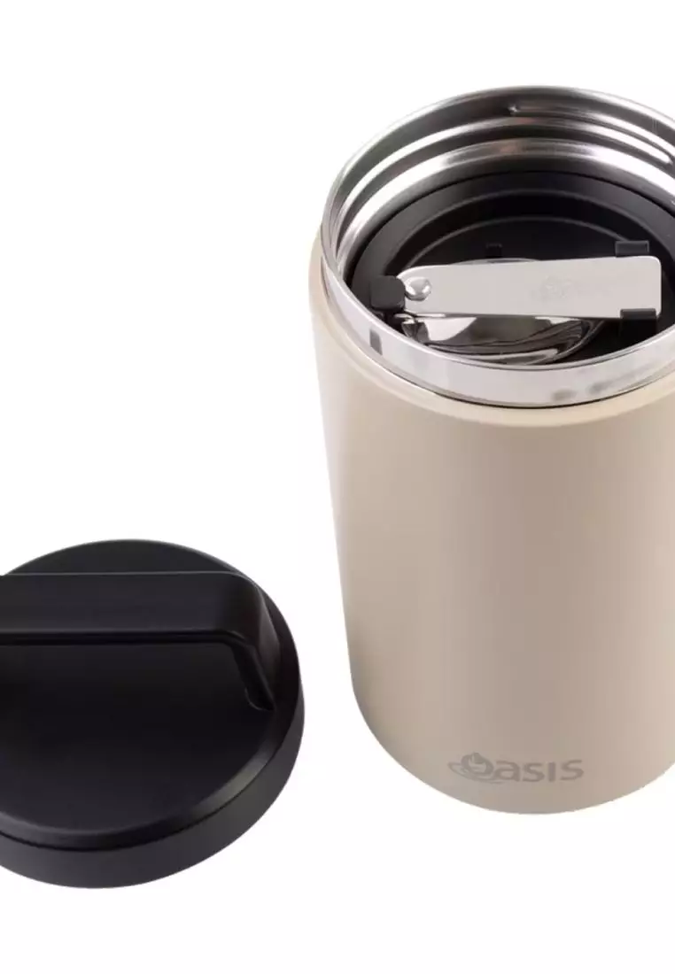 Oasis S/S Insulated Dual Compartment Food Jar W Handle And Spoon 700ML - Latte