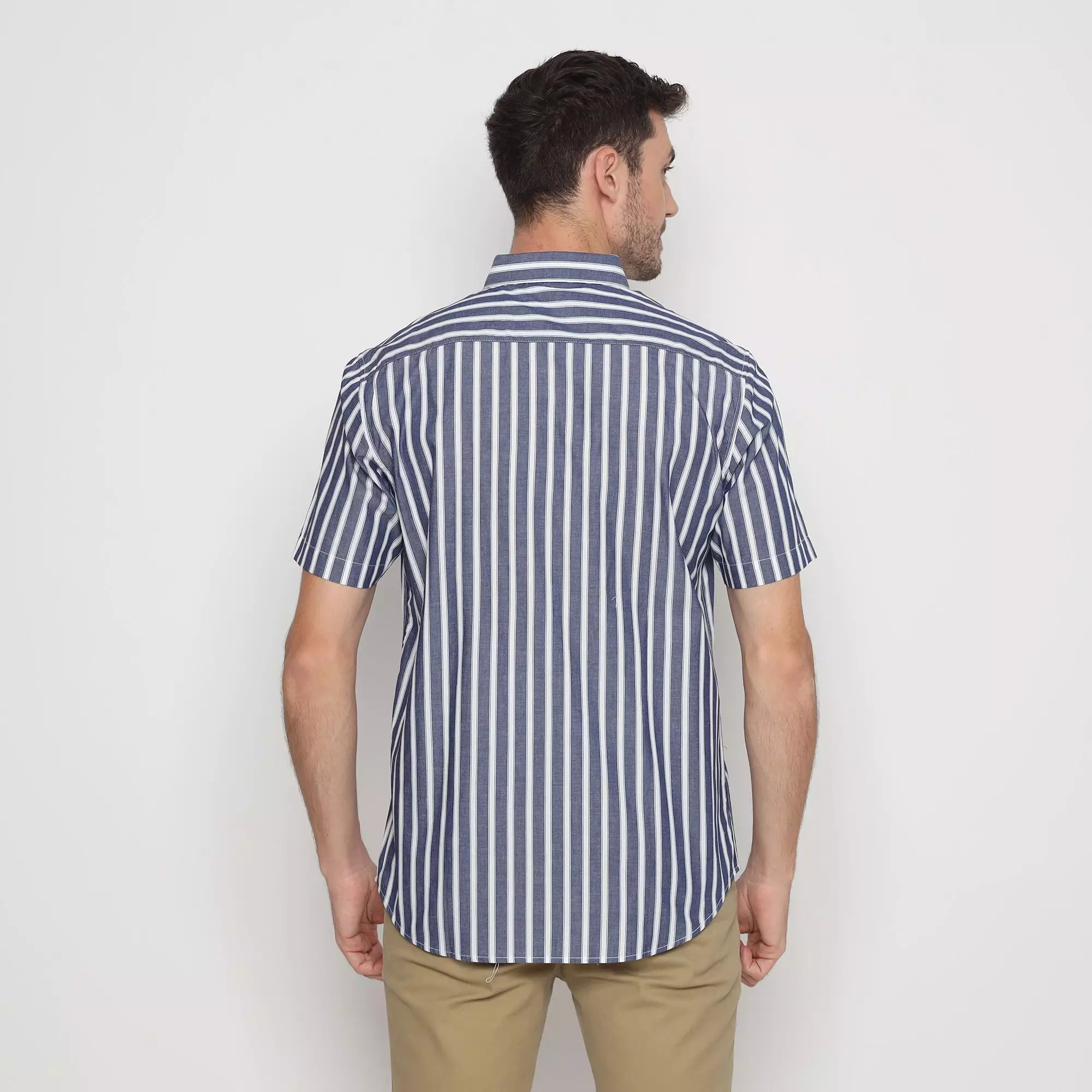 Platini Kemeja Motif Salur Pria Lengan Pendek Katun Navy 73466