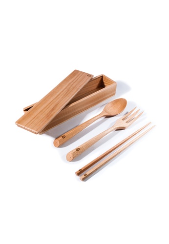 Islandoffer brown Islandoffer Beech portable cutlery set with box wooden tableware(1set) 45D7FHLA1DF082GS_1