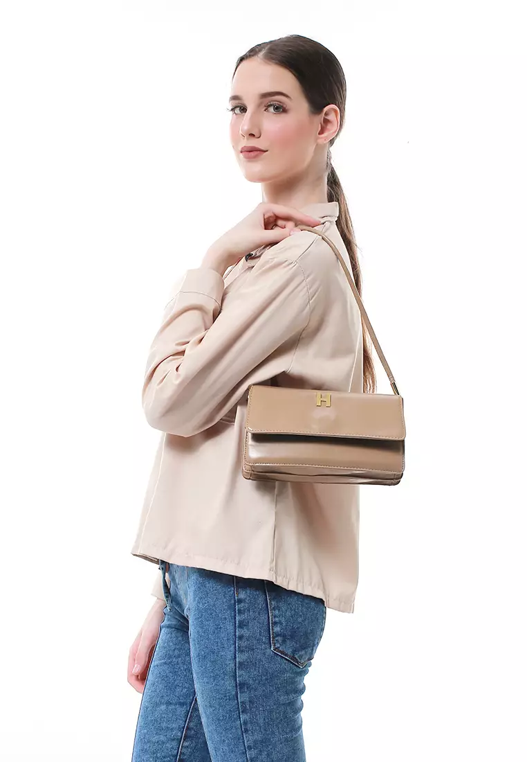 Eilaria Tas Selempang Wanita Shoulder Bag Desain Simple Material Leather ORIGINAL - Brown