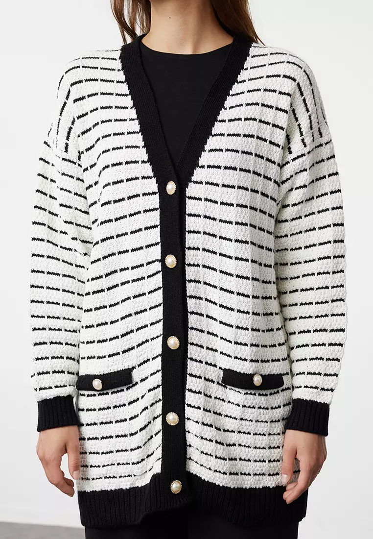 Tweed Knitwear Cardigan - Jacket Look, Black Tctaw25Th00016