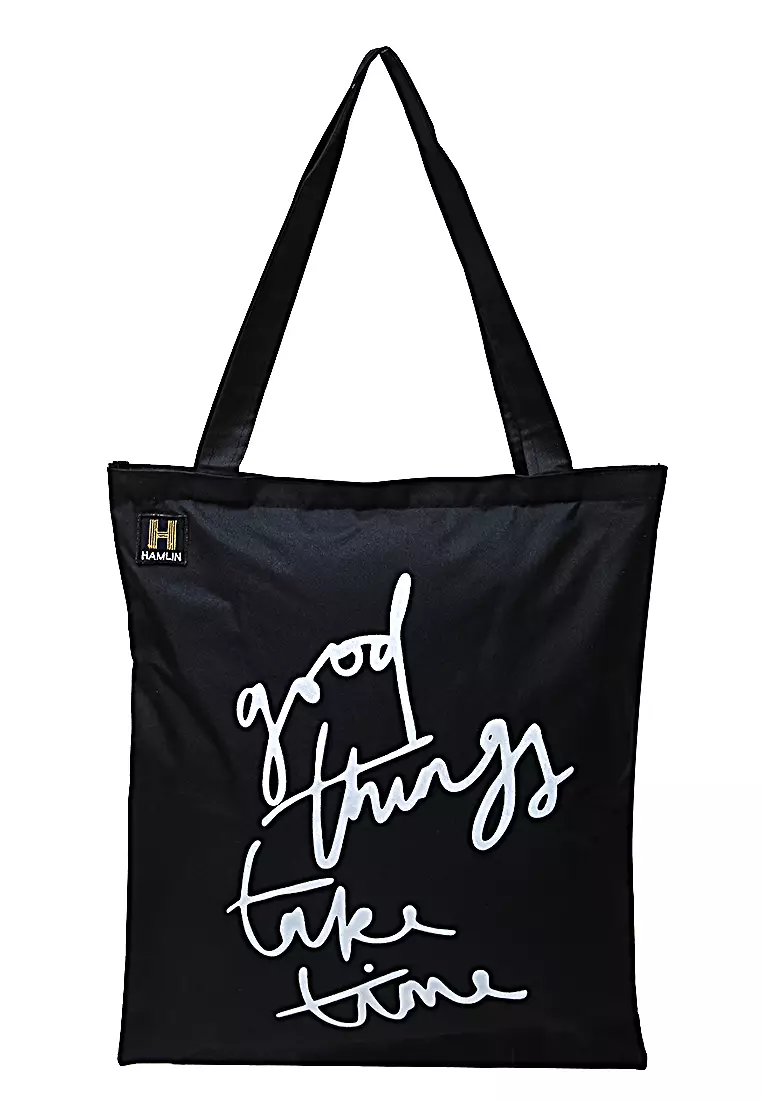 Erico Totebag Pria Good Things Take Time Tas Jinjing Kasual Material Canvas ORIGINAL - Black