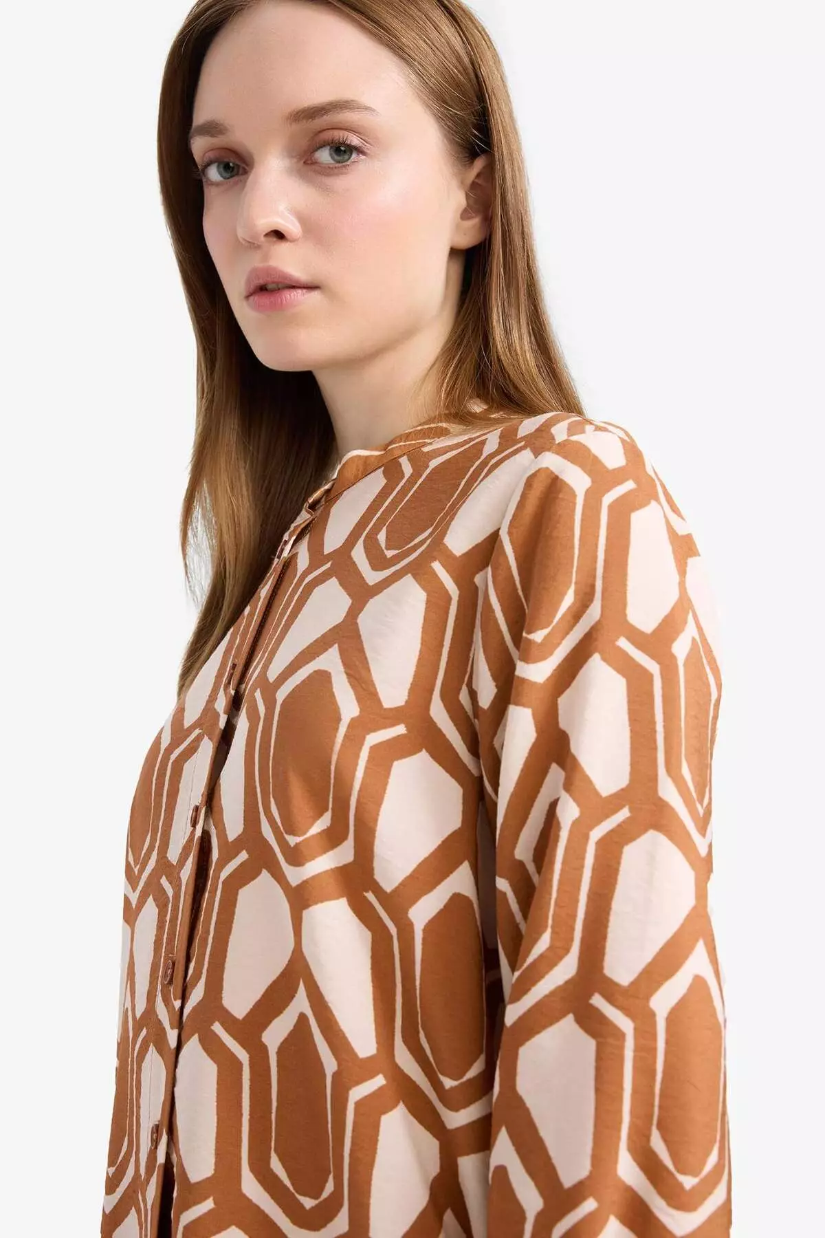 Regular Fit Patterned Long Sleeve Shirt Tunic F2183Ax25Sm