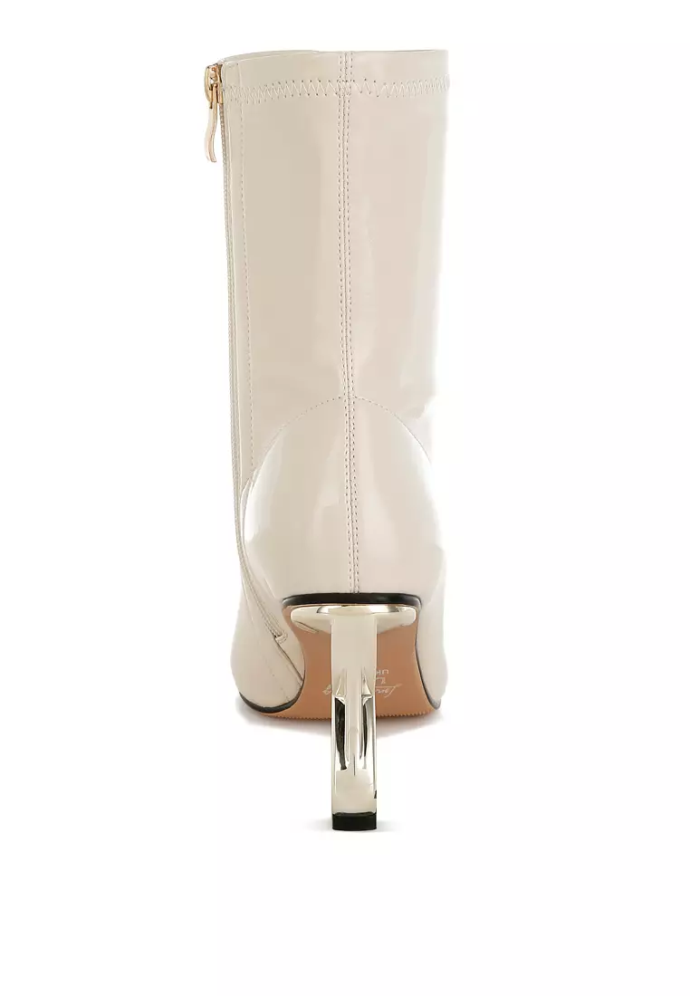 Fantasy Heel Patent Faux Leather Boots in Beige