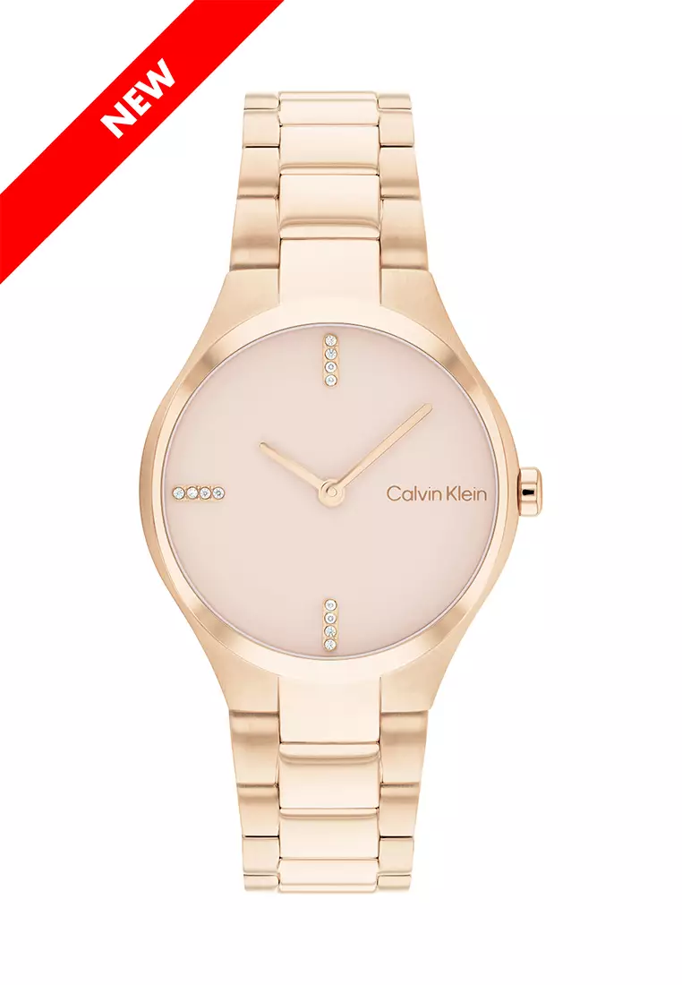 Women's Ionic Rose Gold Plated Steel Bracelet and Carnation Gold Dial Quartz Watch - CK25200334