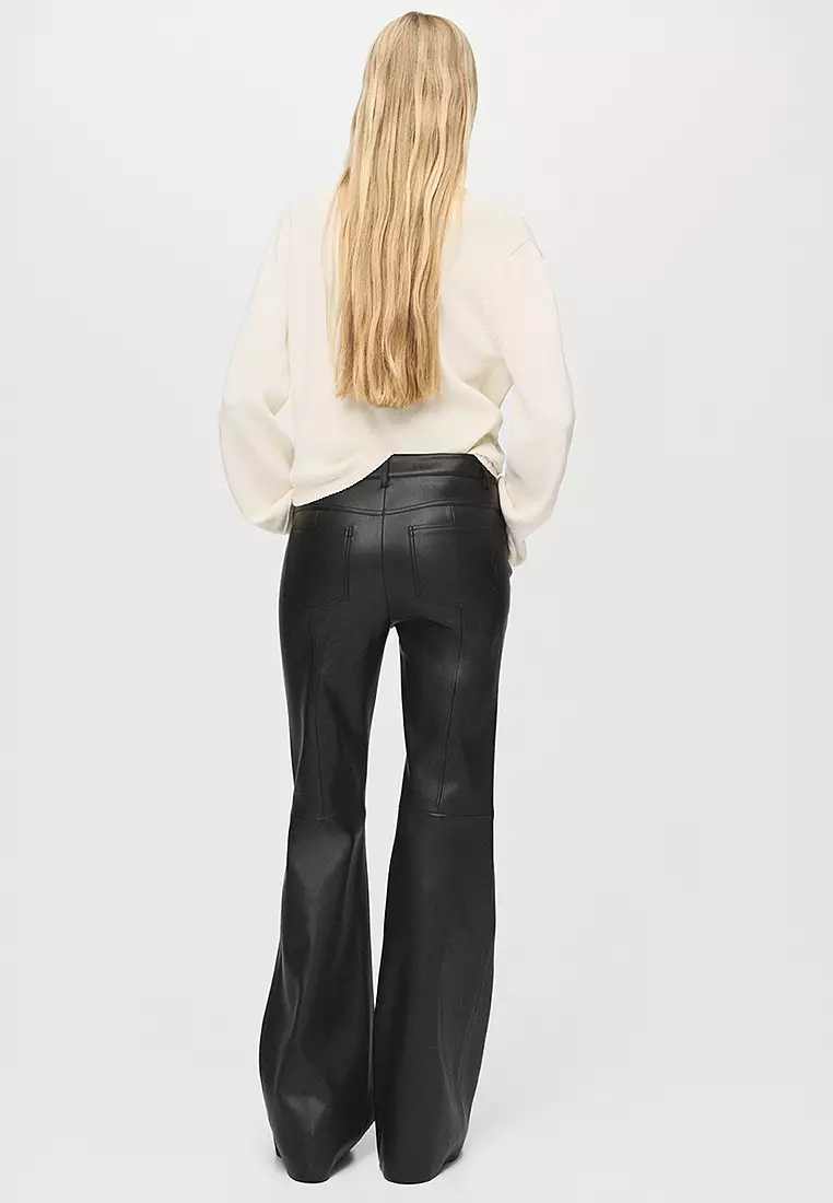 Leather-Effect Flared Trousers