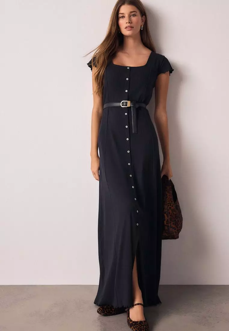 Short Sleeve Jersey Button Through Maxi Dress