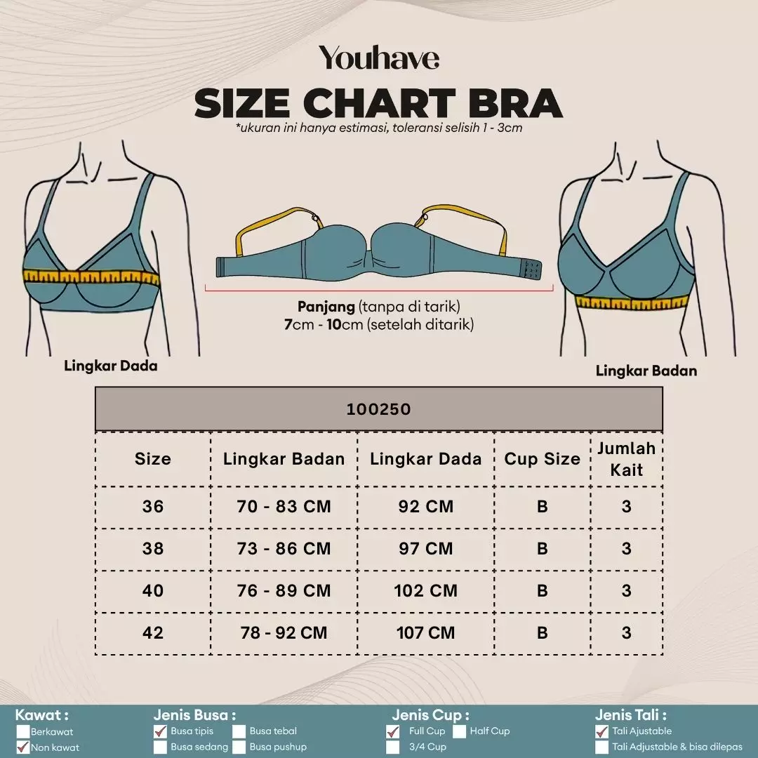 YOUHAVE BH Bra Wanita Katun Cup B Tanpa Kawat Busa Sedang Wireless Kait 2 Beha Nyaman Breathable Kutang 100250