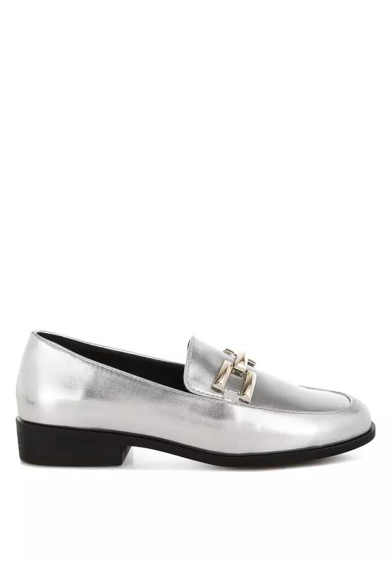Discount on London Rag  shoes - SKU: Metallic Horsebit Detail Loafers in Silver