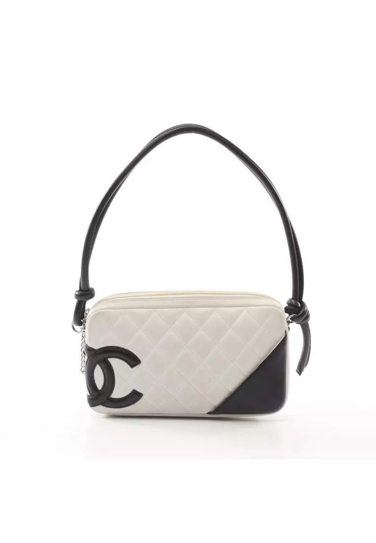 Buy Chanel Pre-loved CHANEL cambon line accessory pouch Handbag leather  white black silver hardware 2023 Online