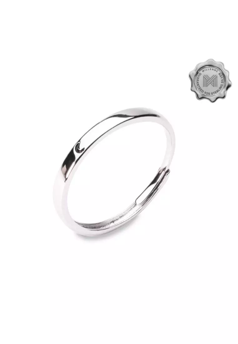 Minimal Moon Band White Gold Ring with 925 Sterling Silver