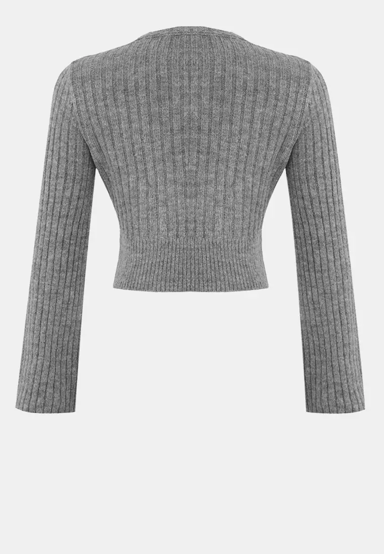 Anthracite Crop Soft Textured Double Breasted Knitwear Sweater