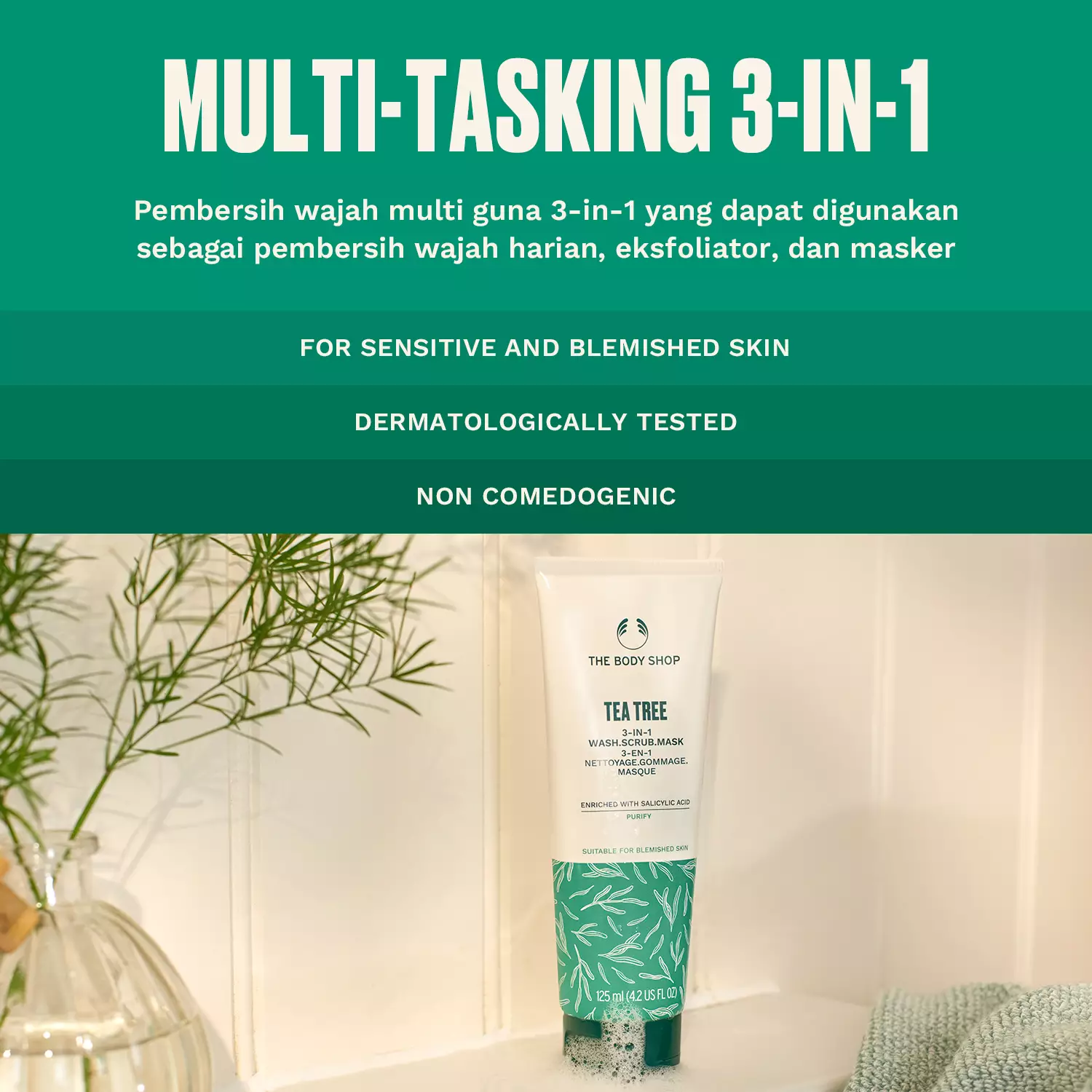 Tea Tree 3 In 1 Wash Scrub Mask Face Wash 125ml