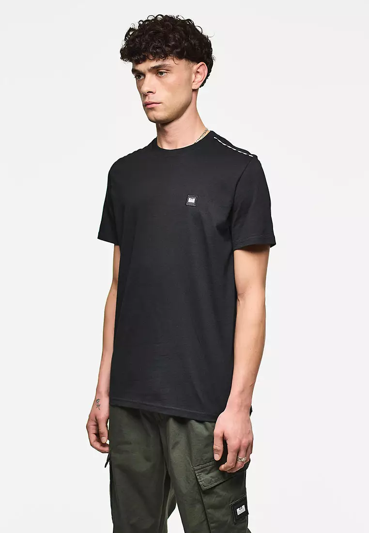 MENS BLACK MANUEL TEE WITH MID HOUSE CHECK PIPING