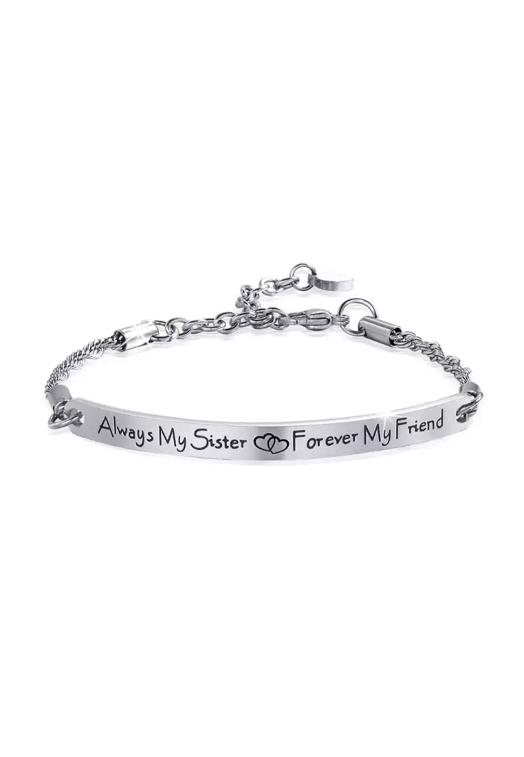 Sisters Forever Inscriptions White Gold Bar Bracelet