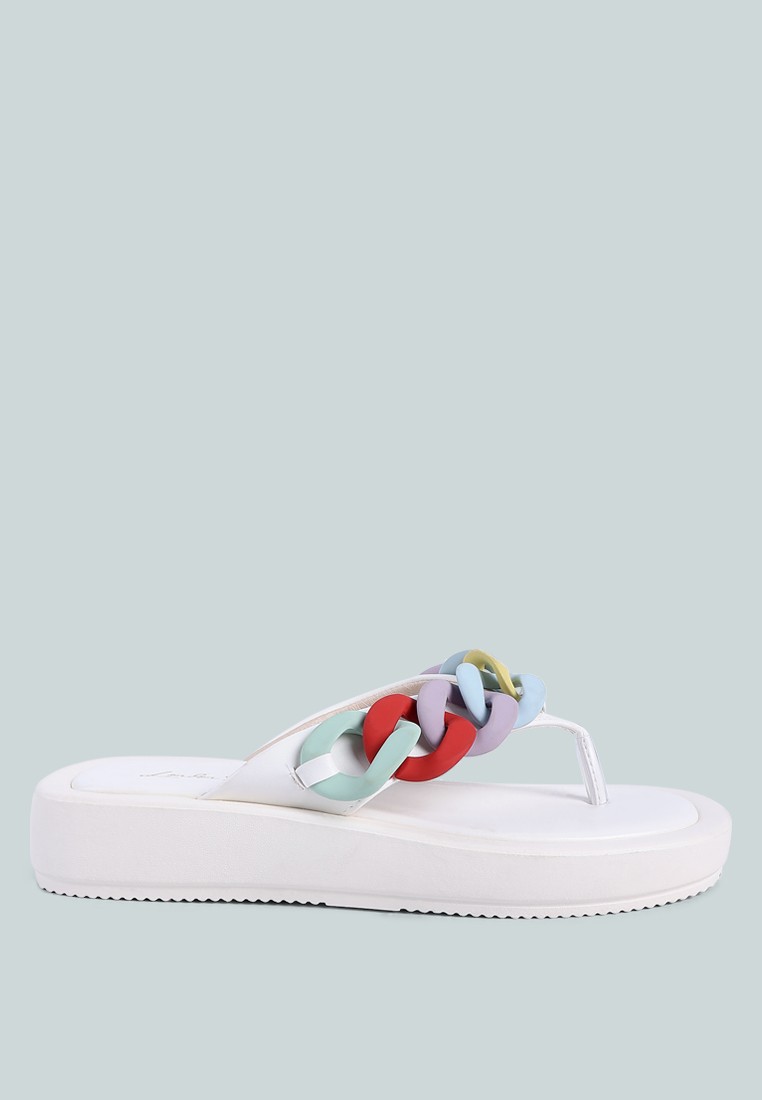 White Metal Chain Thong Sandals