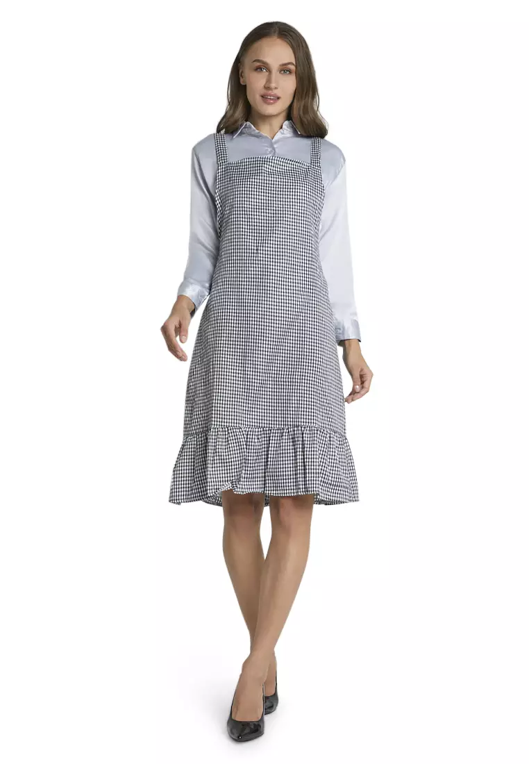 Feliks Tunik Midi Square Overall Motif Kotak Design Casual Wanita - Black