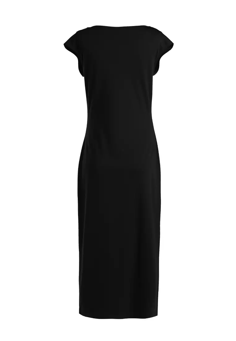 Boat Neck Long Dress In Black