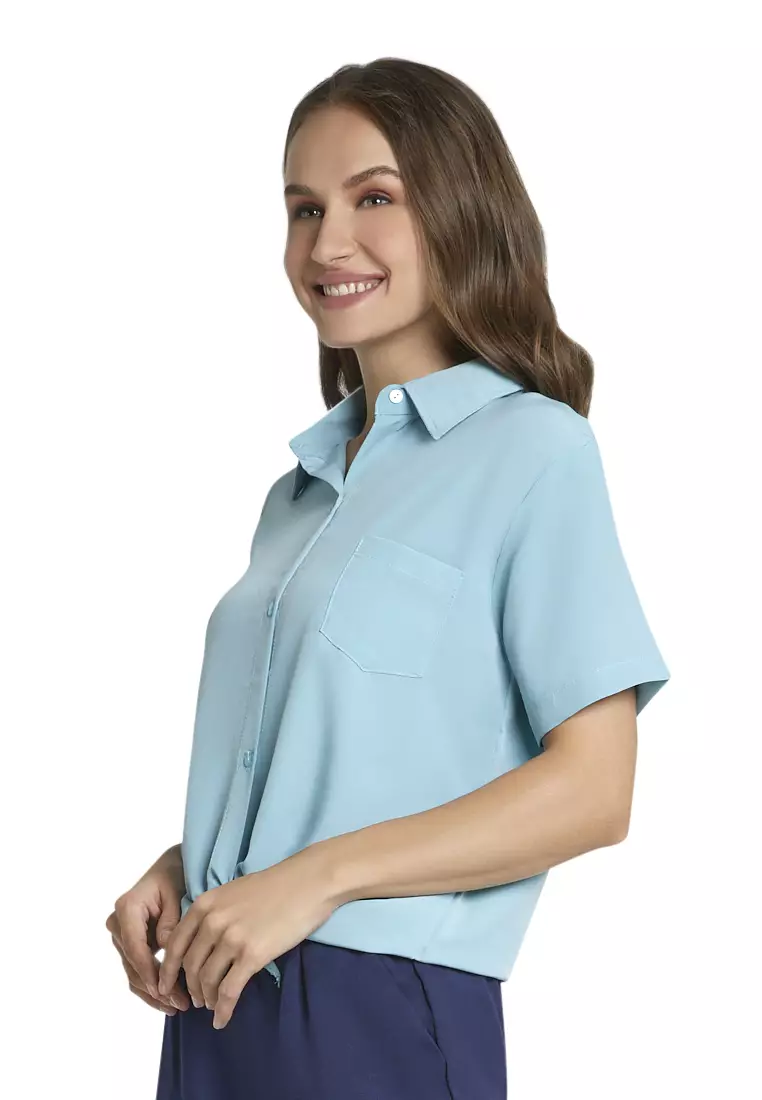 Roseanne Blouse Short Sleeve Motif Solid Atasan Baju Wanita Casual - Tosca