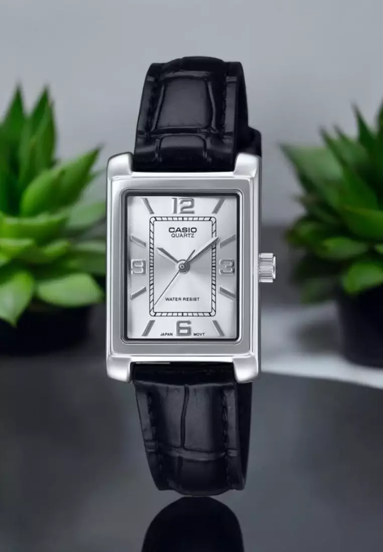 Women Analog Watch LTP-1234LL-7A Black Genuine Leather Strap