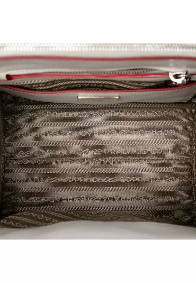 二手 Prada Mini Scamosciato 飾邊 Glace 小牛皮雙口袋手提包