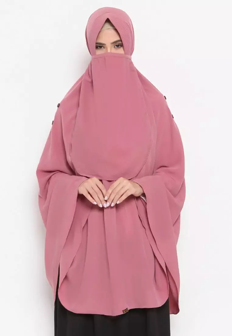 Queenza Zayidan French Khimar Hijab Jahida Button - Pink
