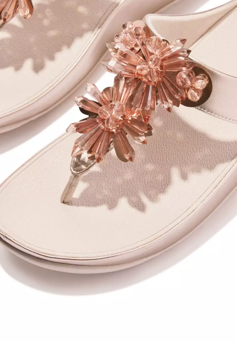 RUMBA Women's  Starburst-Bead Metallic Toe-Post Sandals - Nude Rose (IG9-C53)