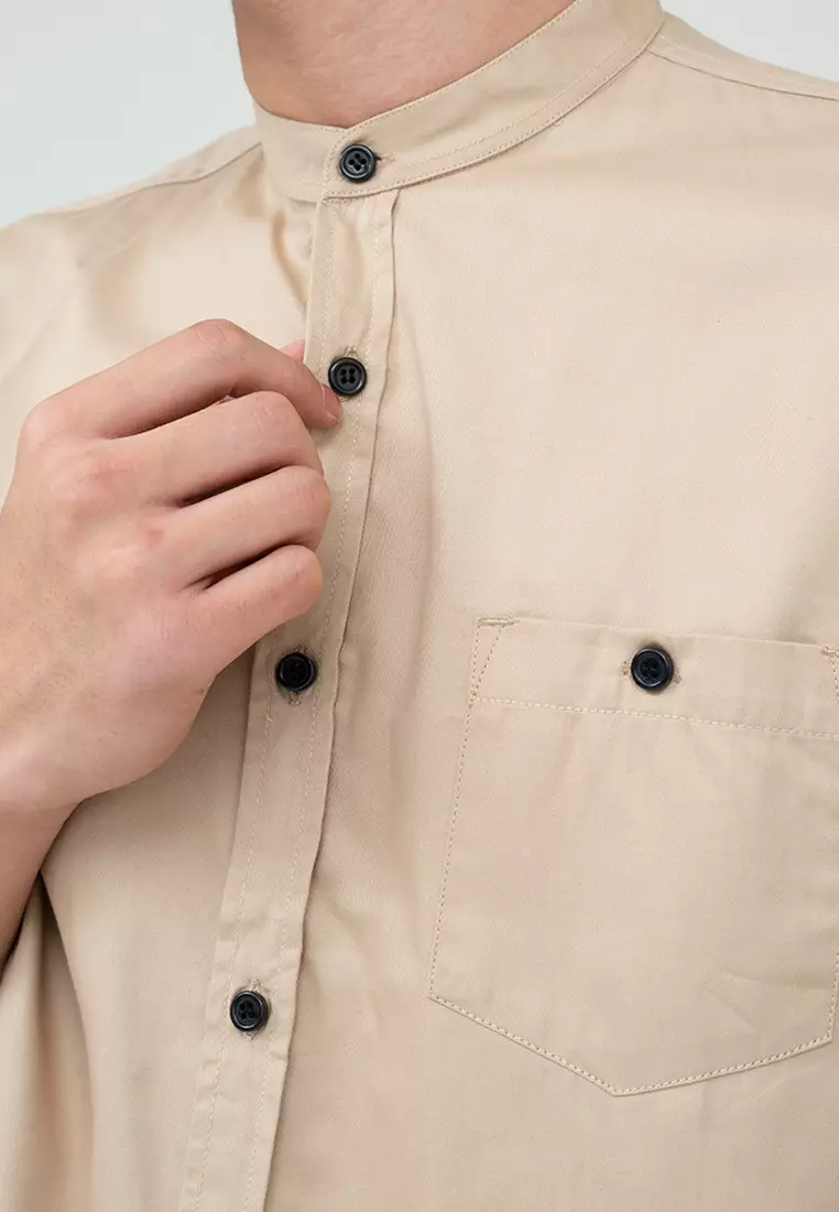 Houseofcuff Baju Koko Kemeja Lengan Pendek Pria Krim