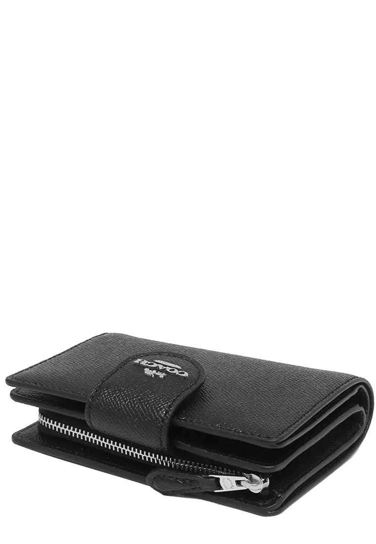 Medium Corner Zip Wallet in Black/ Silver 6390