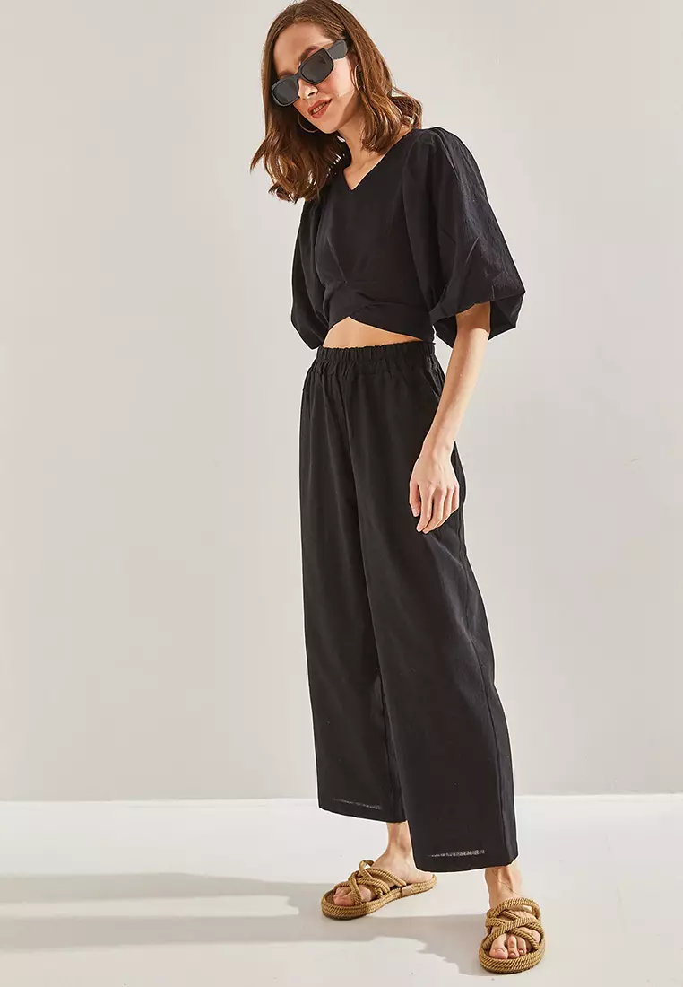 V-Neck Crop Top & Pants Set