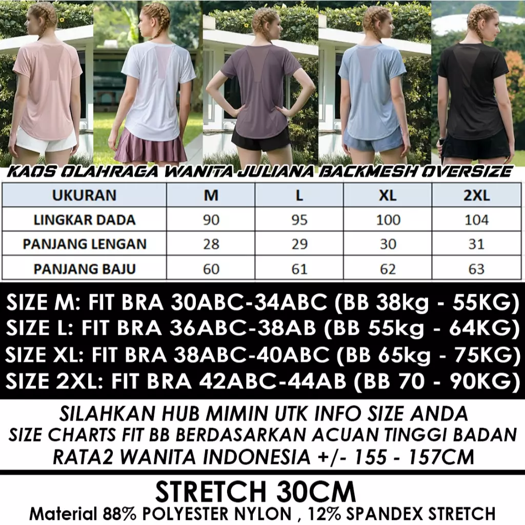 Fitwear Kaos Big Size Olahraga Wanita JULIANA BACKMESH OVERSIZE - BLACK