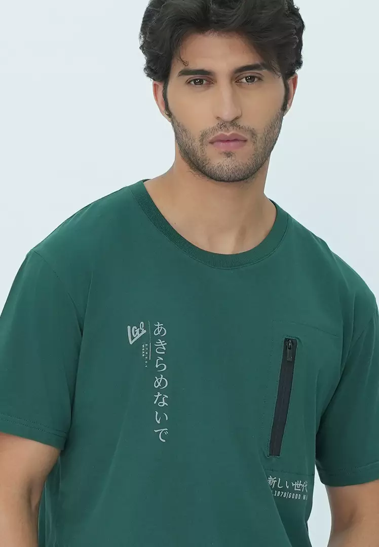 LGS Street - Kaos Streetwear - Variasi Zipper - Sablon Belakang - Hijau - ST.30.H102.032.C