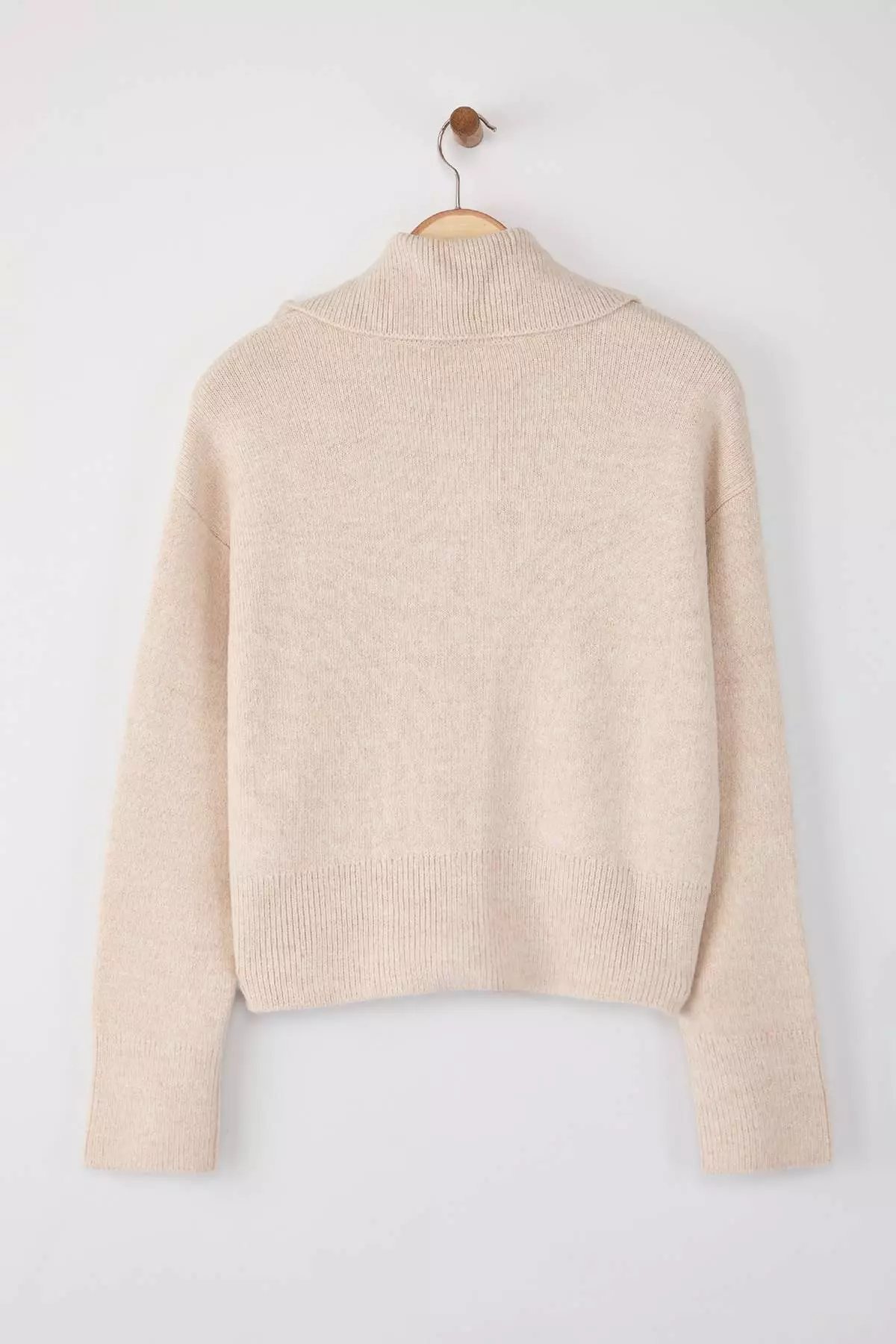 Stone Turn Down Collar Soft Texture Wide Fit Zip Up Knitwear Cardigan