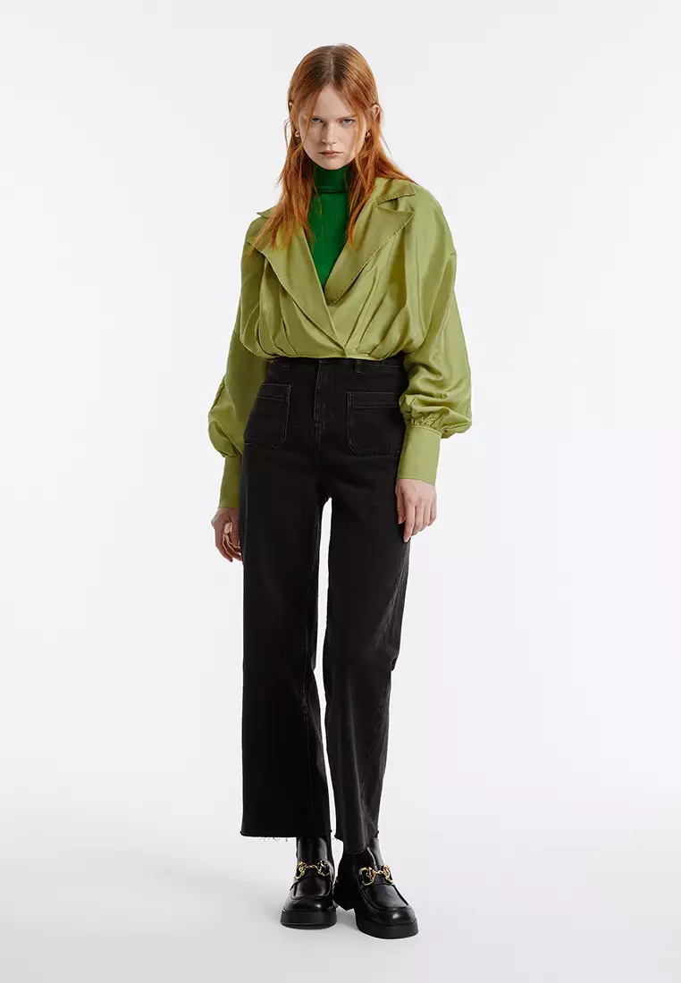 Lapel Collared Cropped Shirt