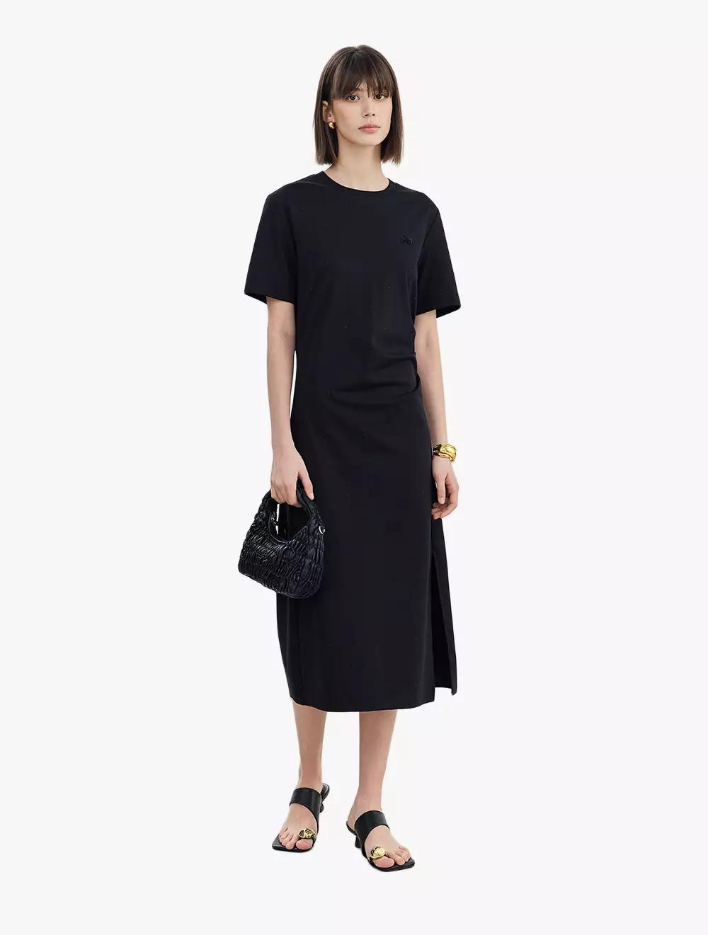 LILY Striped Pleated Dress - Black