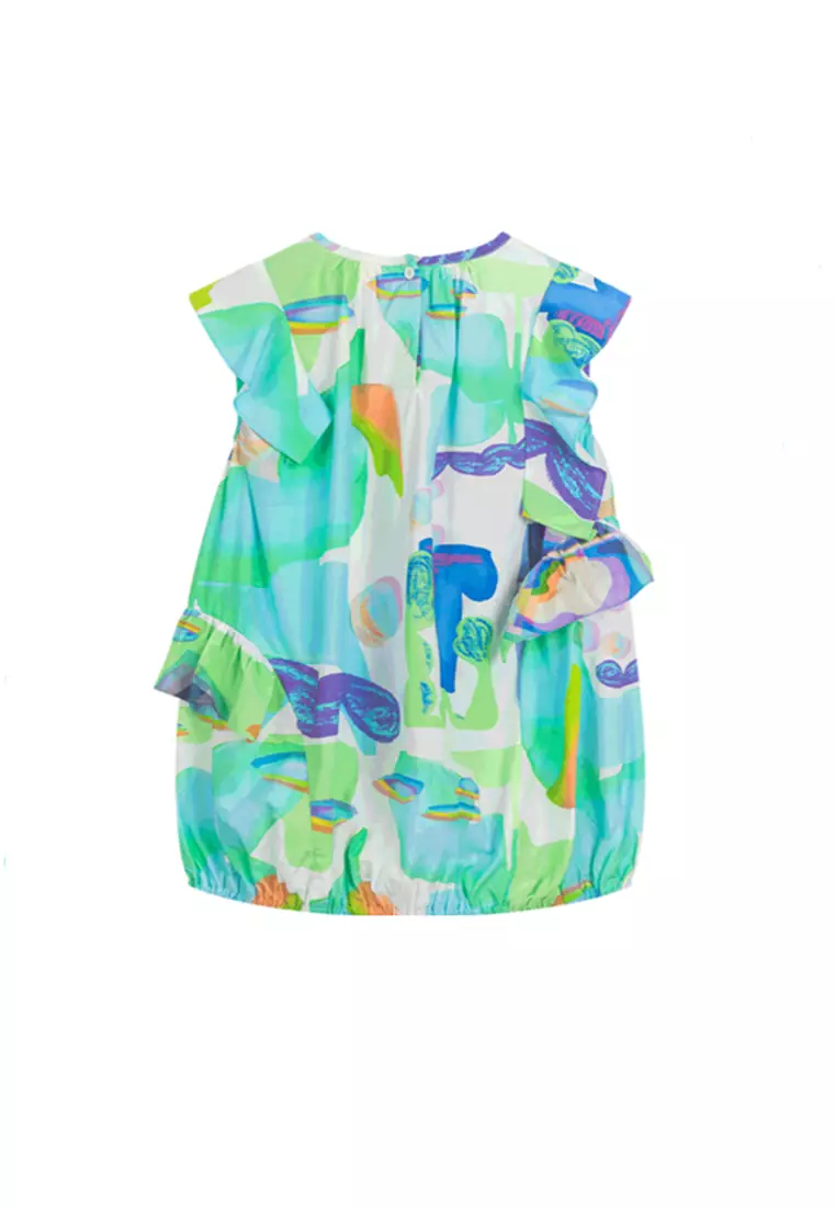 Multicolour Short Ruffled Sleeve Dress