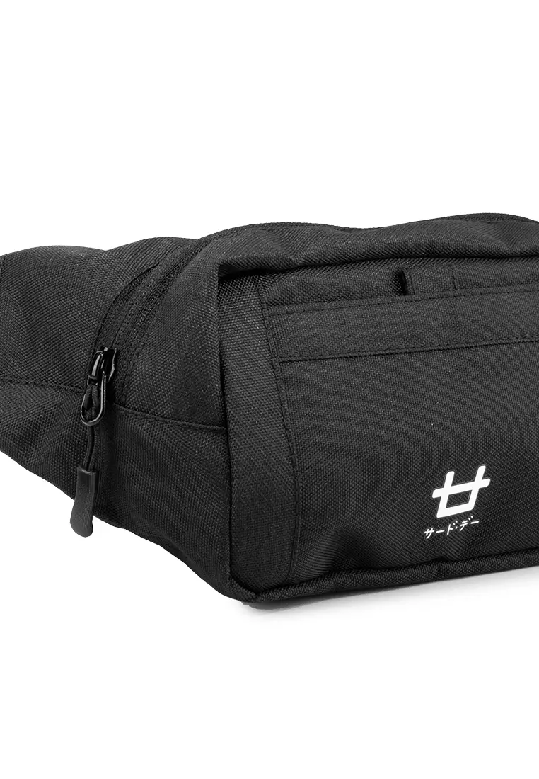 AM084 tas casual pria waist bag logo icon hitam