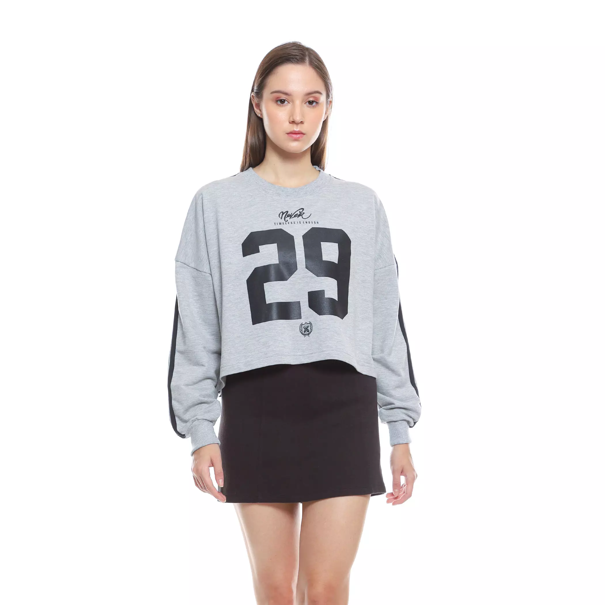 Enough For Today - Sweater Crewneck Crop Oversize Wanita Jersey Nomer Variasi Garis Tangan Hitam 29 MistBlack (EN126)
