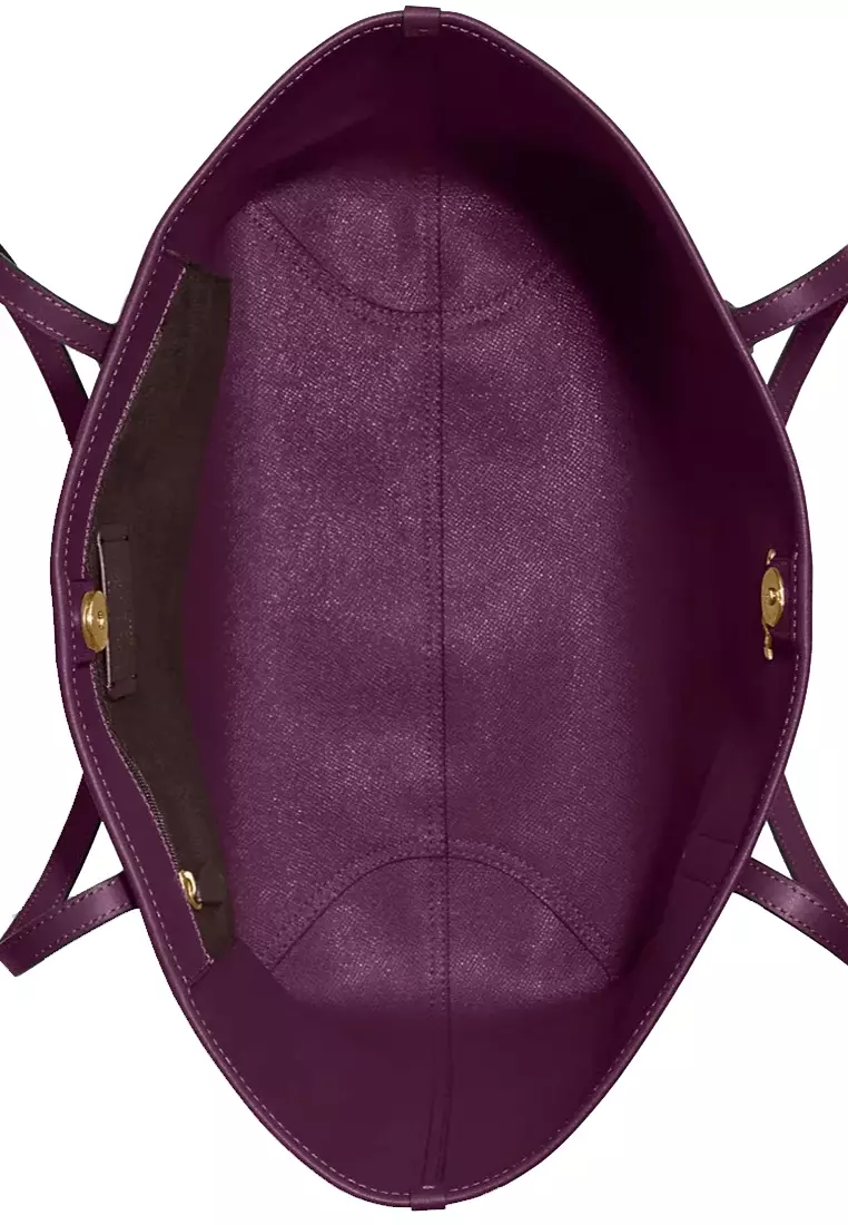City Tote Bag In Signature Canvas in Khaki/ Boysenberry 5696