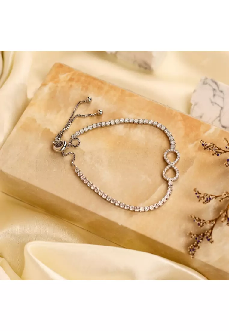Millennia 2000 Infinity Cubic Zirconia Silver Adjustable Bracelet with 925 Sterling Silver