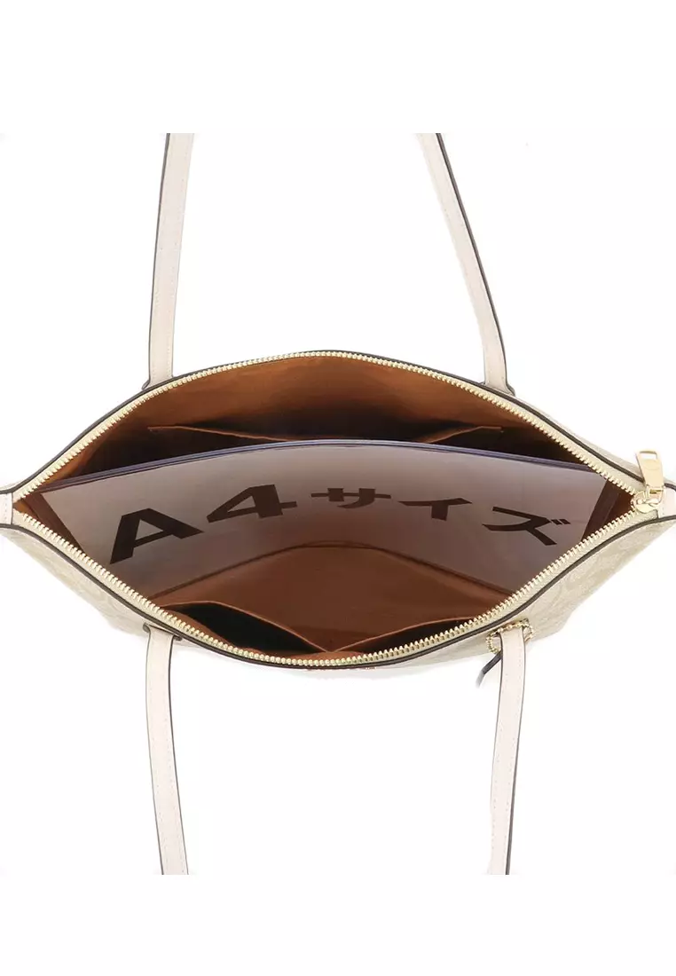 Zip Top Tote In Signature Light Brown/White - Brown