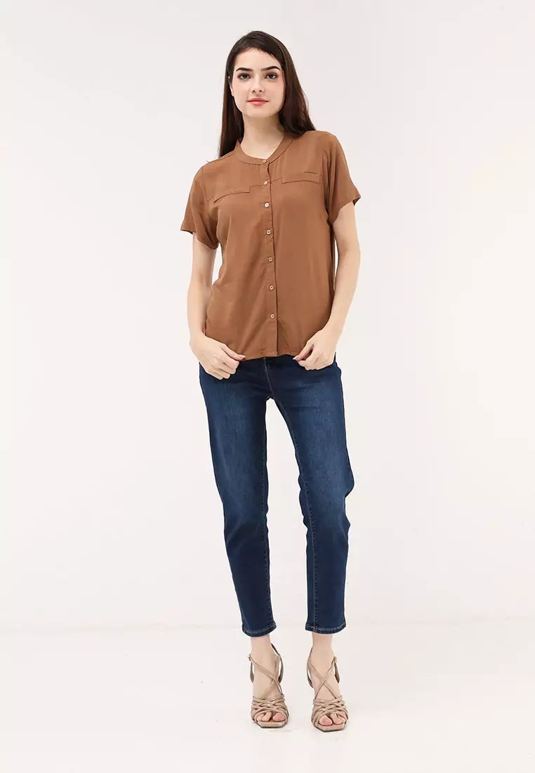 Short Sleeves Chinese Collar Blouse
