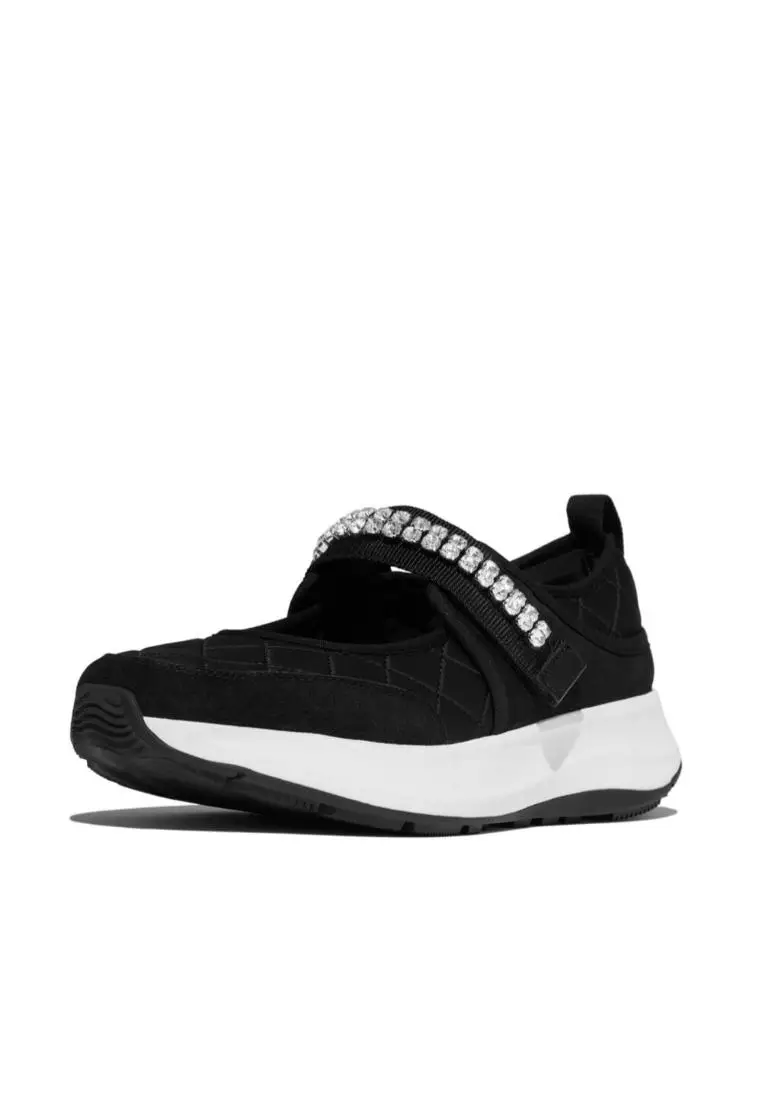 F-Mode Flow Crystal-Strap Quilted Mary Janes
