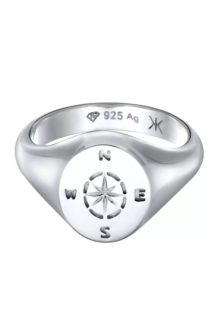 EXCLUSIVE Cincin Perhiasan Perak 925 Pria Signet Compass