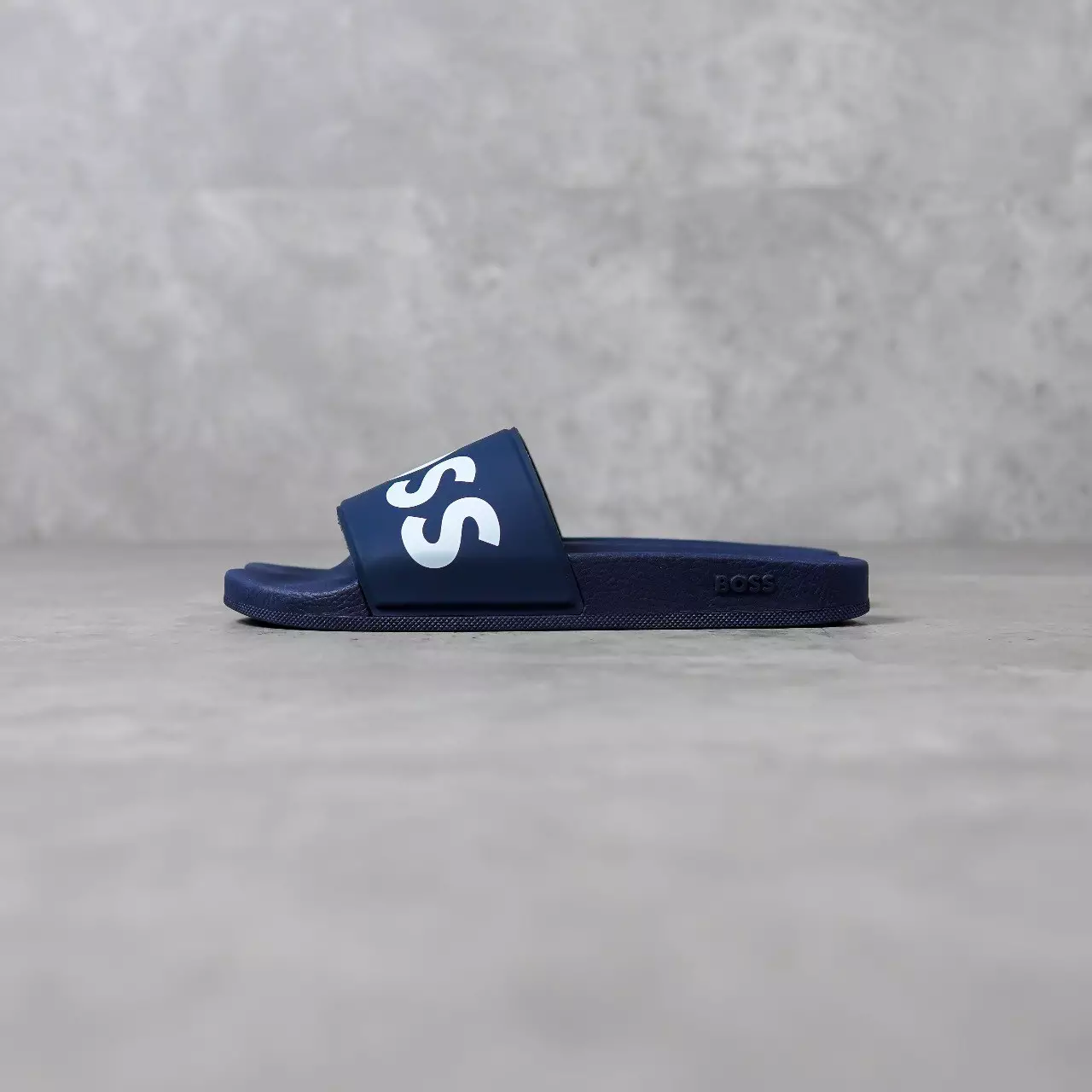 Sandal HUGO BOSS SEAN TEXT FLAT WHITE NAVY SLIDE 100% ORIGINAL