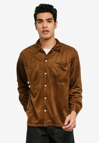 niko and ... brown Faux Suede Stitch Shirt 5B123AA02E5718GS_1