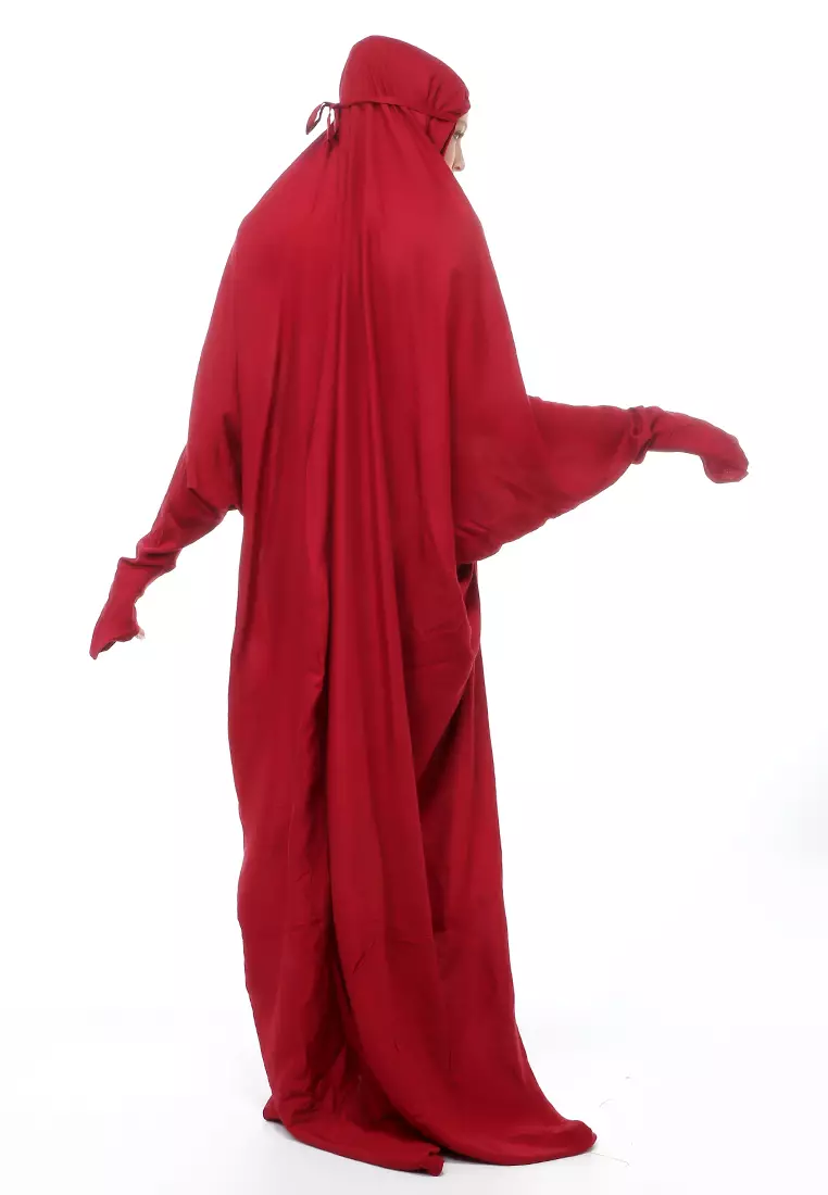 Karina Mukena Terusan Simple Muslimah Wanita Motif Polos Relaxed Fit - Maroon