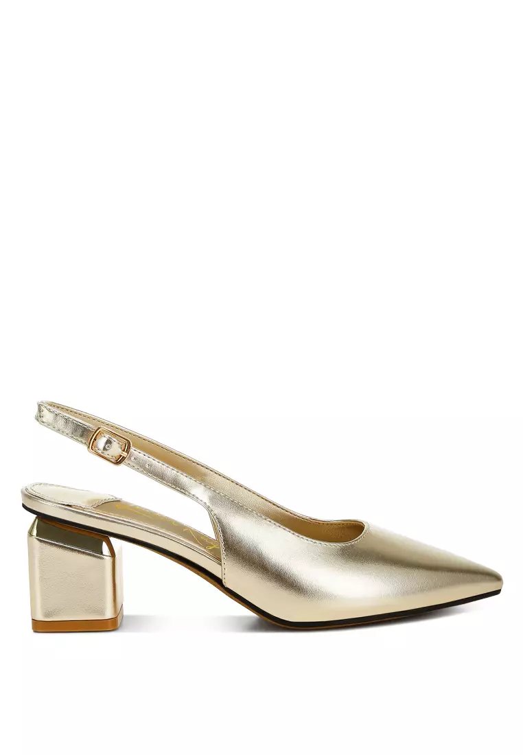 Discount on London Rag  shoes - SKU: Metallic Faux Leather Slingback Sandals in Gold