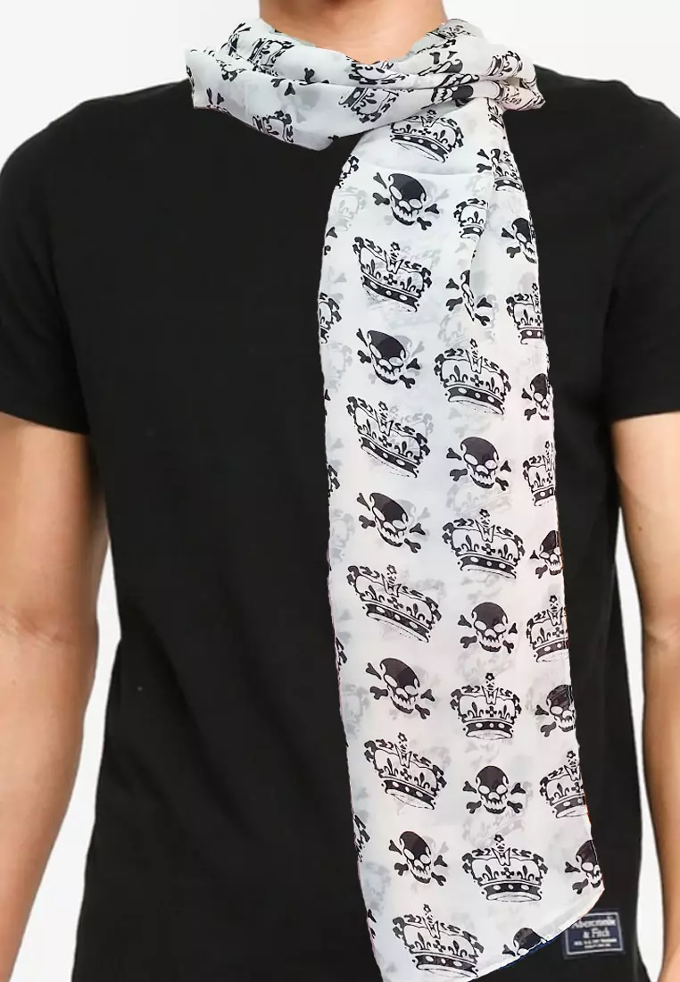 Skull Crown Poly-Printed Scarf White